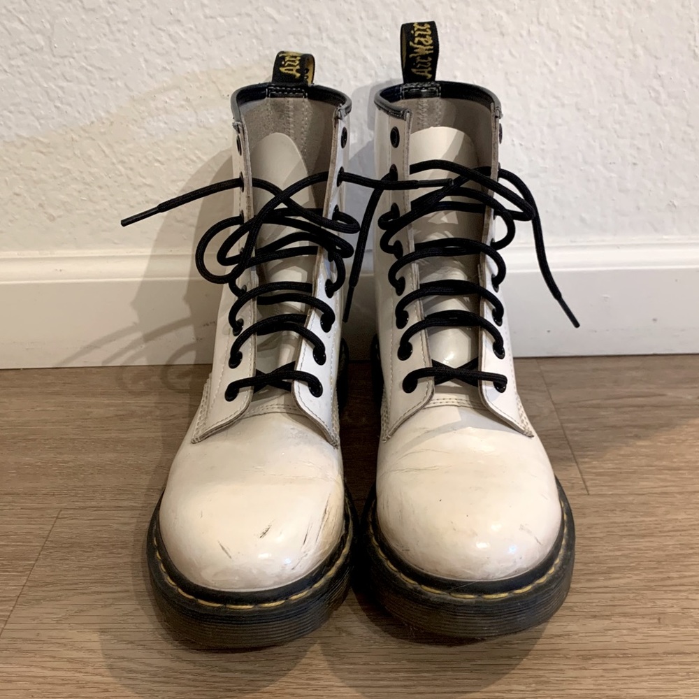 Dr Martens white patent boots
